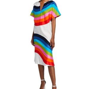 Trina Turk White Honolulu Striped Rainbow Dress | L | V-Neck